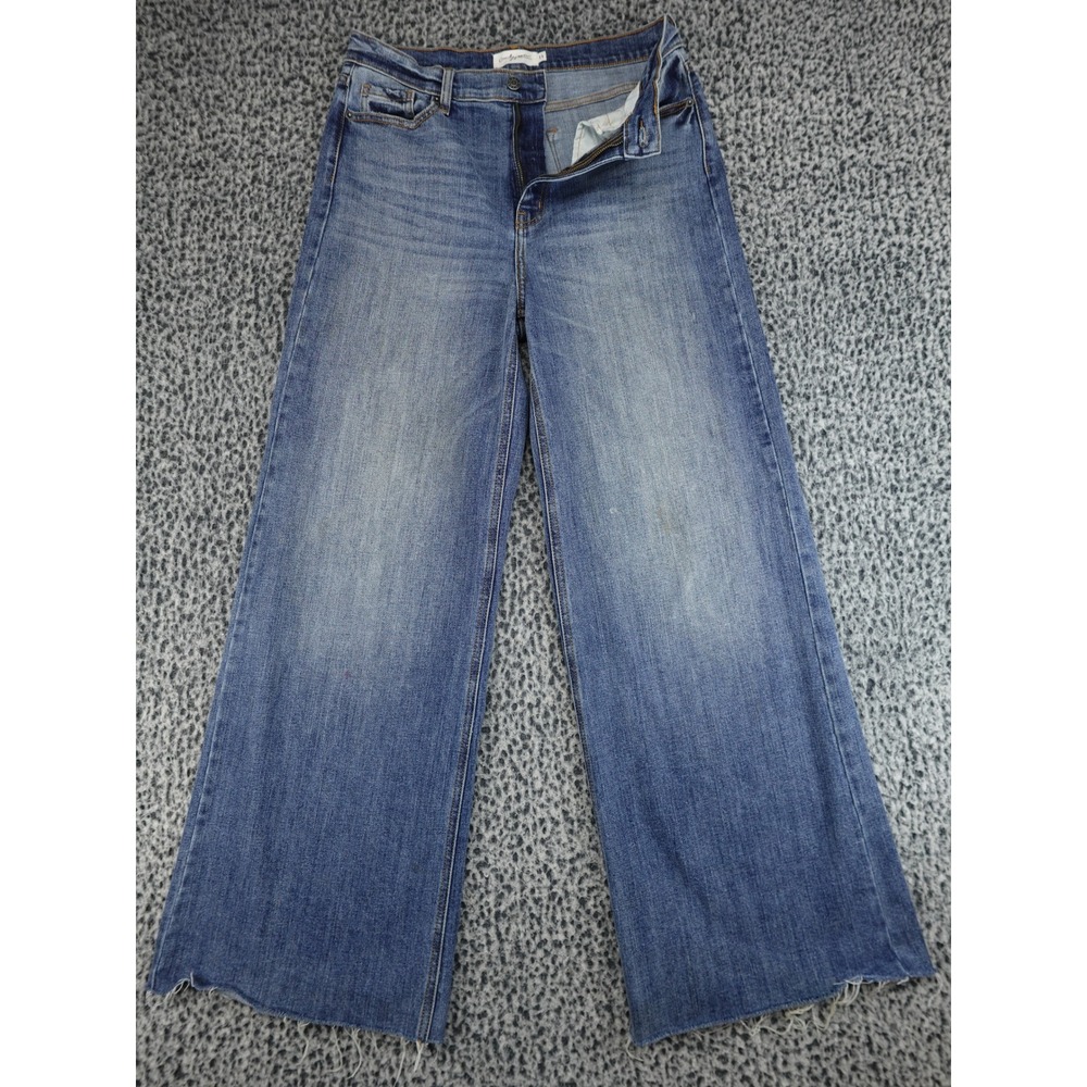 Carly Jean Holland Wide Leg Jeans Womens 11 Blue Raw Hem High Rise